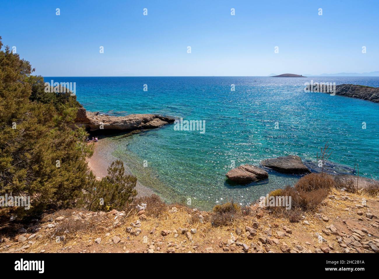 Blick auf die Aquarium-Bucht (Akvaryum koyu) in Palamutbuku. Palamutbuku ist ein Feriendorf mit einem langen Strand in Datca, Türkei. Stockfoto