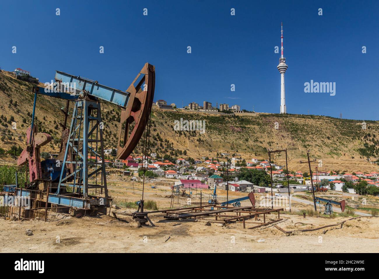 Ölpickel in den Vororten von Baku, Aserbaidschan Stockfoto