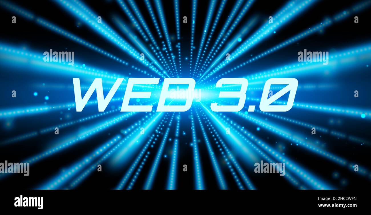 Web 3,0 Text auf kosmischem Hintergrund. Neue Version der Website mit Blockchain-Technologie, Kryptowährung und NFT Art. Vector-Banner. Stock Vektor