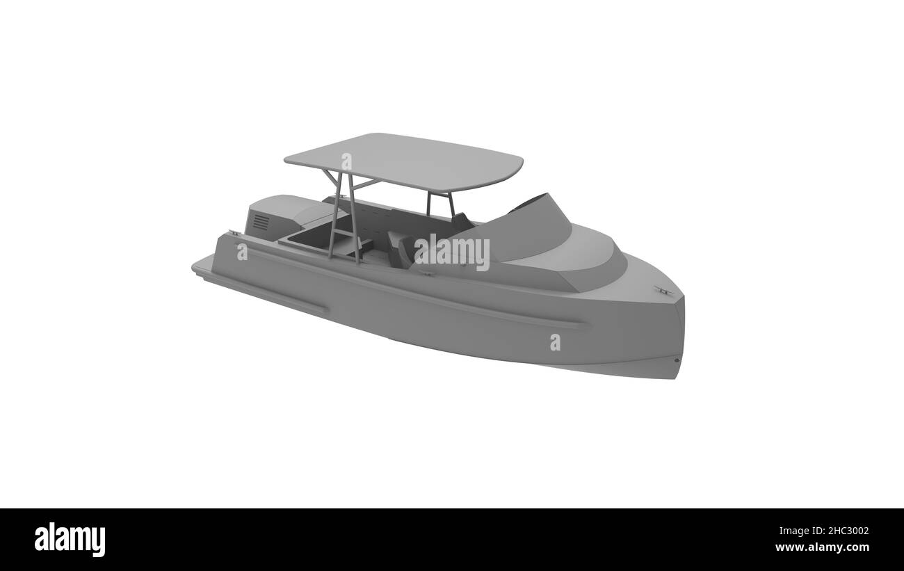 3D Rendering einer kleinen Freizeit Motorboot Yacht isoliert in einem weißen Studio Hintergrund Stockfoto