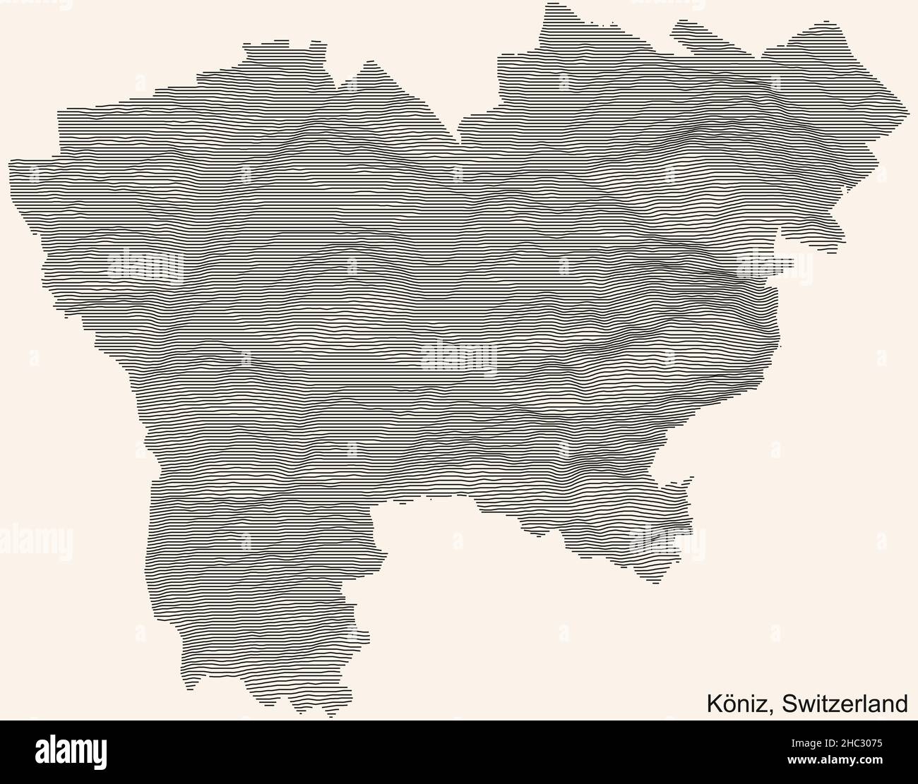 Topographische Reliefkarte der Stadt Köniz, Schweiz mit schwarzen Konturlinien auf vintage-beigem Hintergrund Stock Vektor