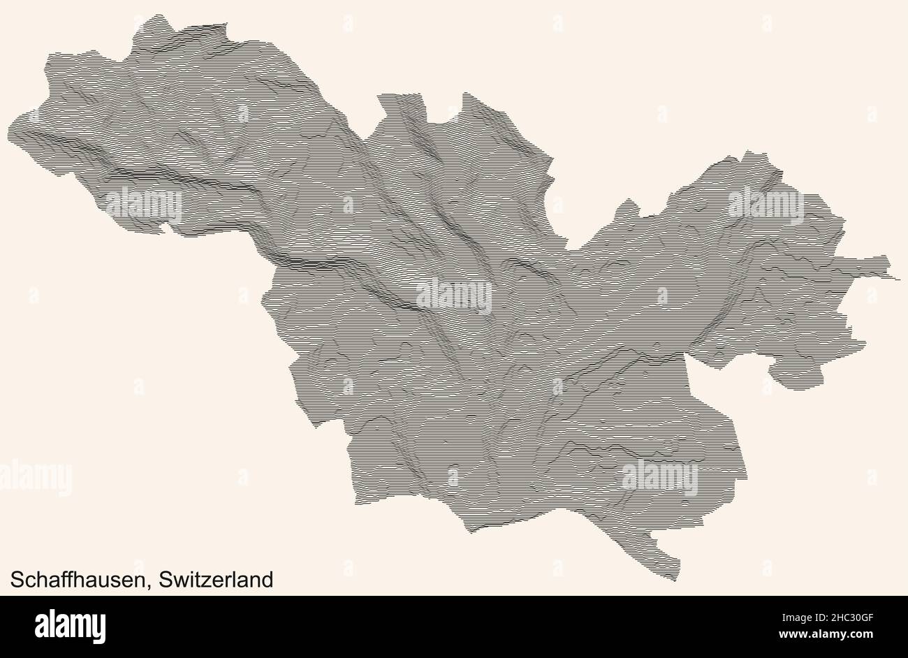 Topographische Reliefkarte der Stadt Schaffhausen, Schweiz mit schwarzen Konturlinien auf vintage-beigem Hintergrund Stock Vektor