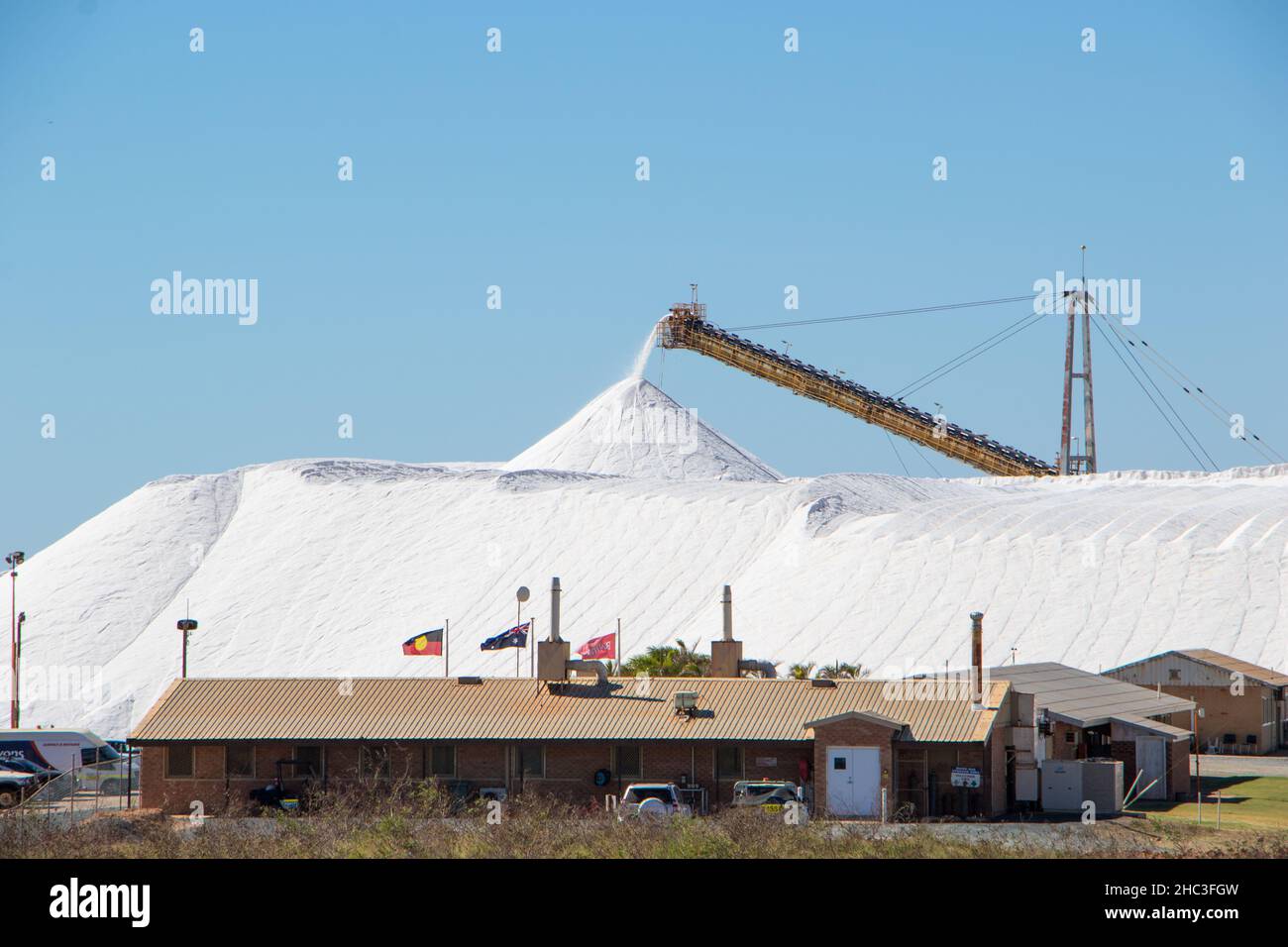 Salzpfannenabbau für den US-Markt Stockfoto