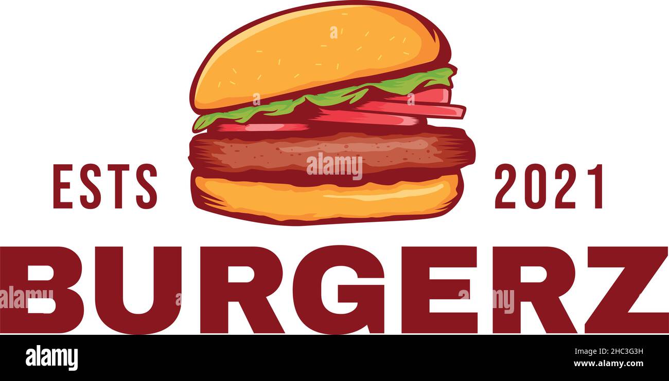 Modernes, farbenfrohes BURGERZ Food Eat Logo-Design Stock Vektor