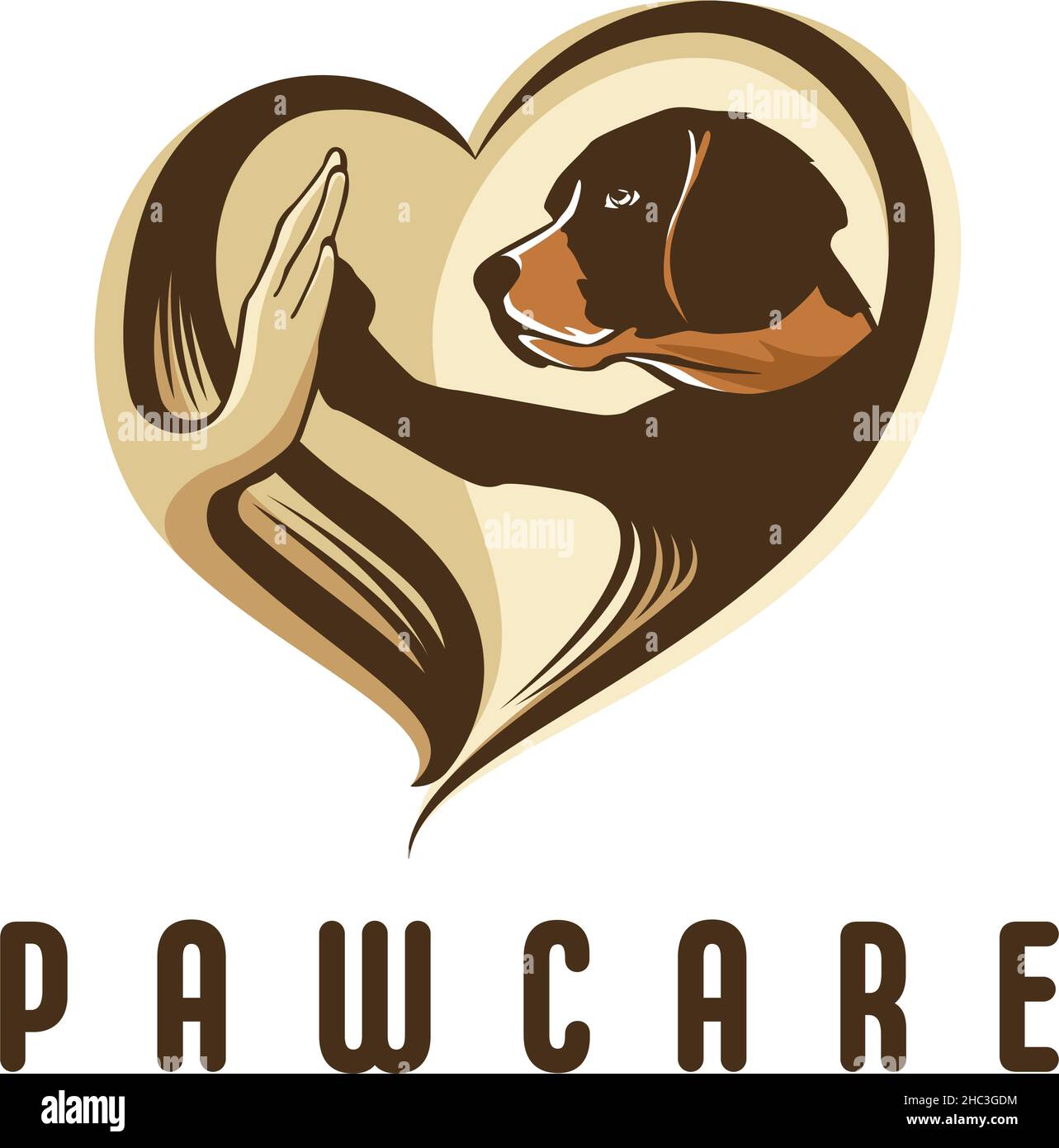 Modernes, farbenfrohes PFOTENFUTTER-Logo mit „Love Dog“-Schriftzug Stock Vektor