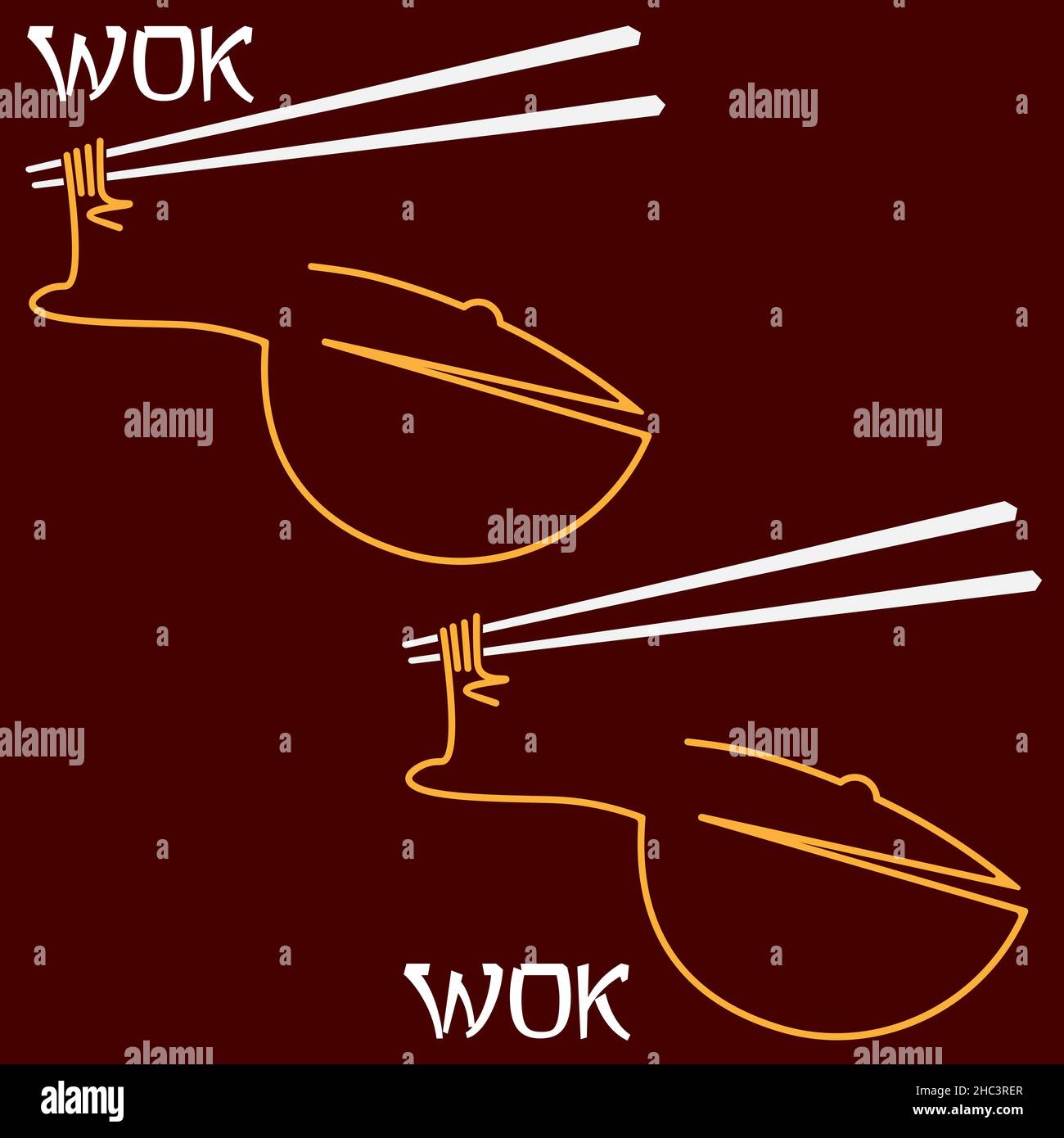 Abstrakt minimal Logo Wok aus Stäbchen und Nudeln 1 Stock Vektor