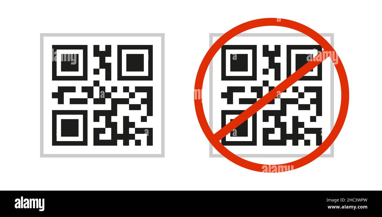 Vektordarstellung eines festgelegten QR-Codes. Vektorsymbole des QR-Codes. Protest. QR-Code stoppen. Stock Vektor