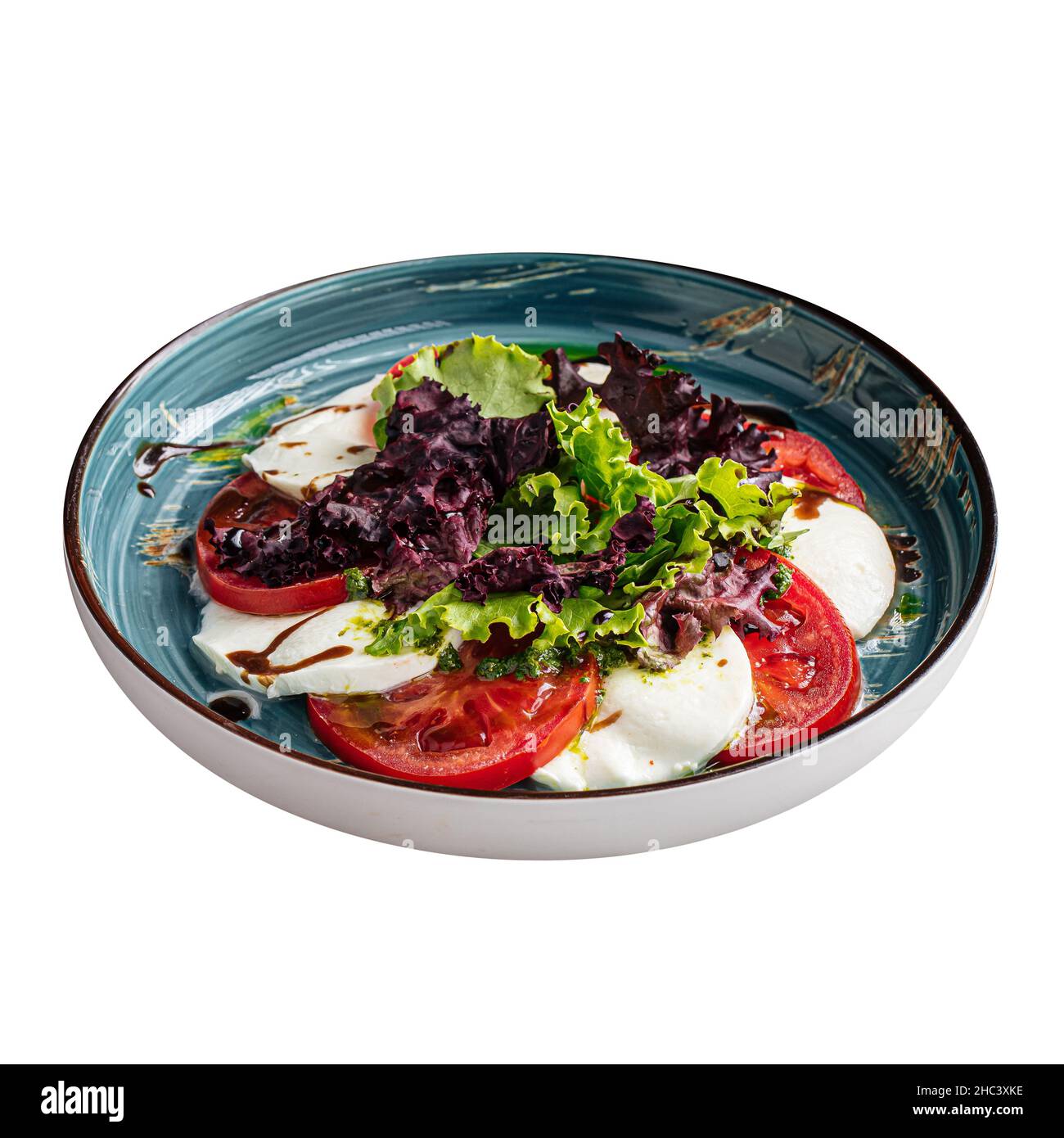 Isolierte Tomaten und Mozzarella Caprese Salat Stockfoto