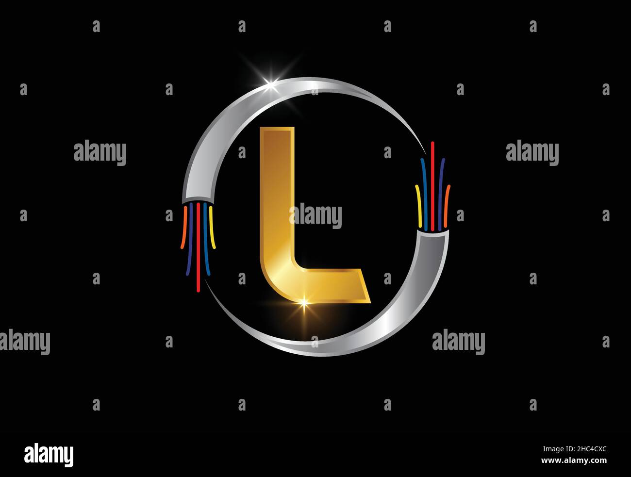 Initial L Monogramm Buchstabe Alphabet mit elektrischem Draht, Glasfaserkabel. Schrift-Emblem. Stock Vektor