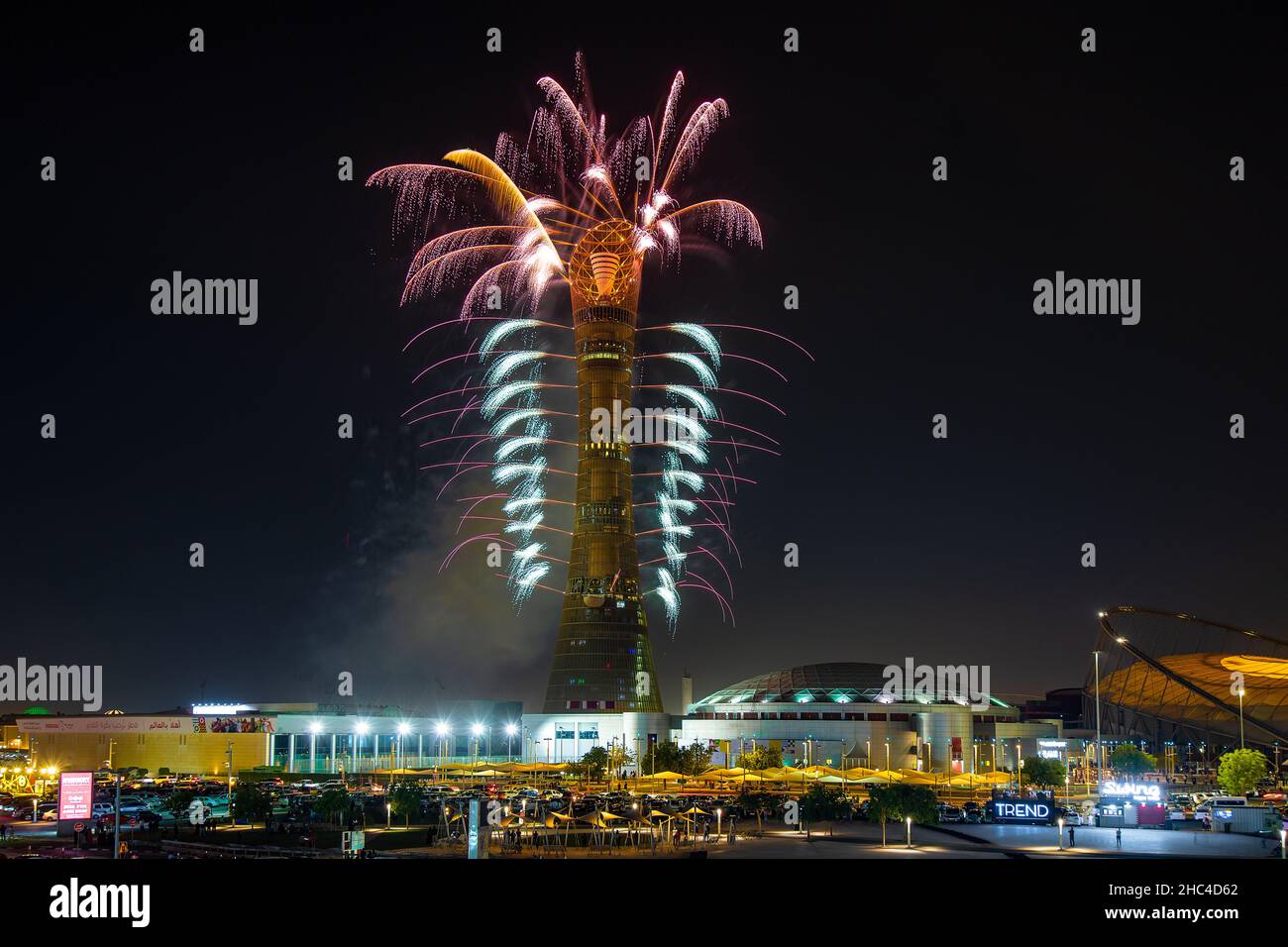 Fackel Doha National Day 2021 Feuerwerk-Fest Stockfoto