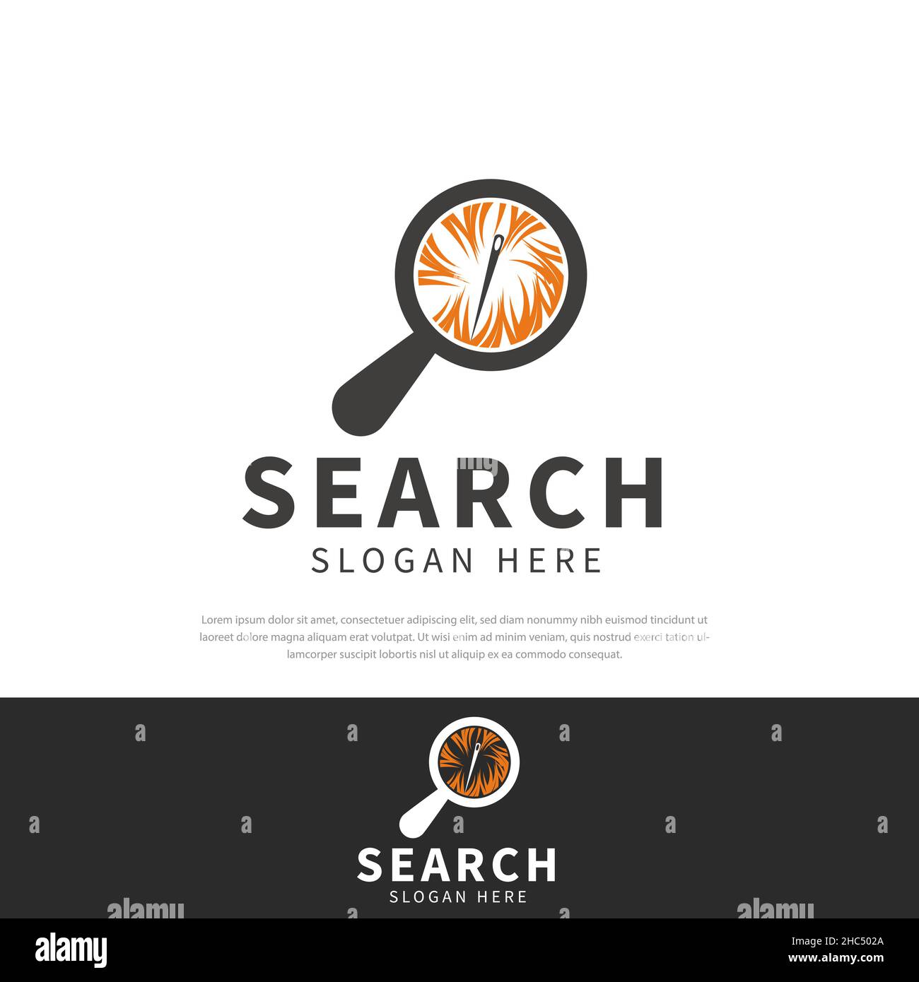 Vergrößerungsglas-Logo, Nadel in der Mitte des gelben Strohs.Symbol, Symbol, Design-Vorlage Stock Vektor