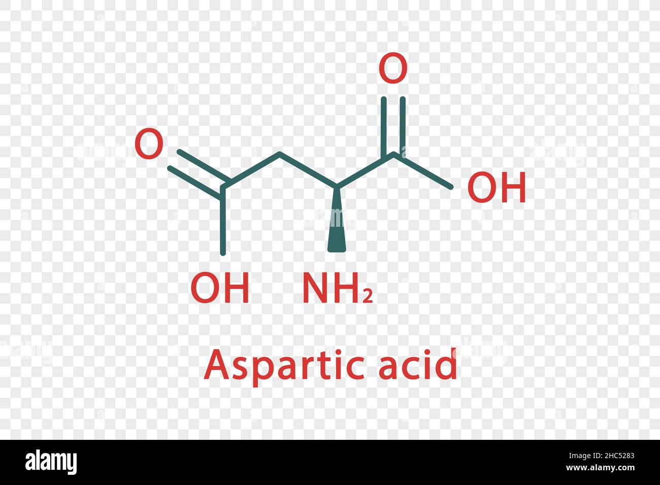 Chemische Formel für Asparaginsäure. Asparaginsäure strukturelle chemische Formel isoliert auf transparentem Hintergrund. Stock Vektor