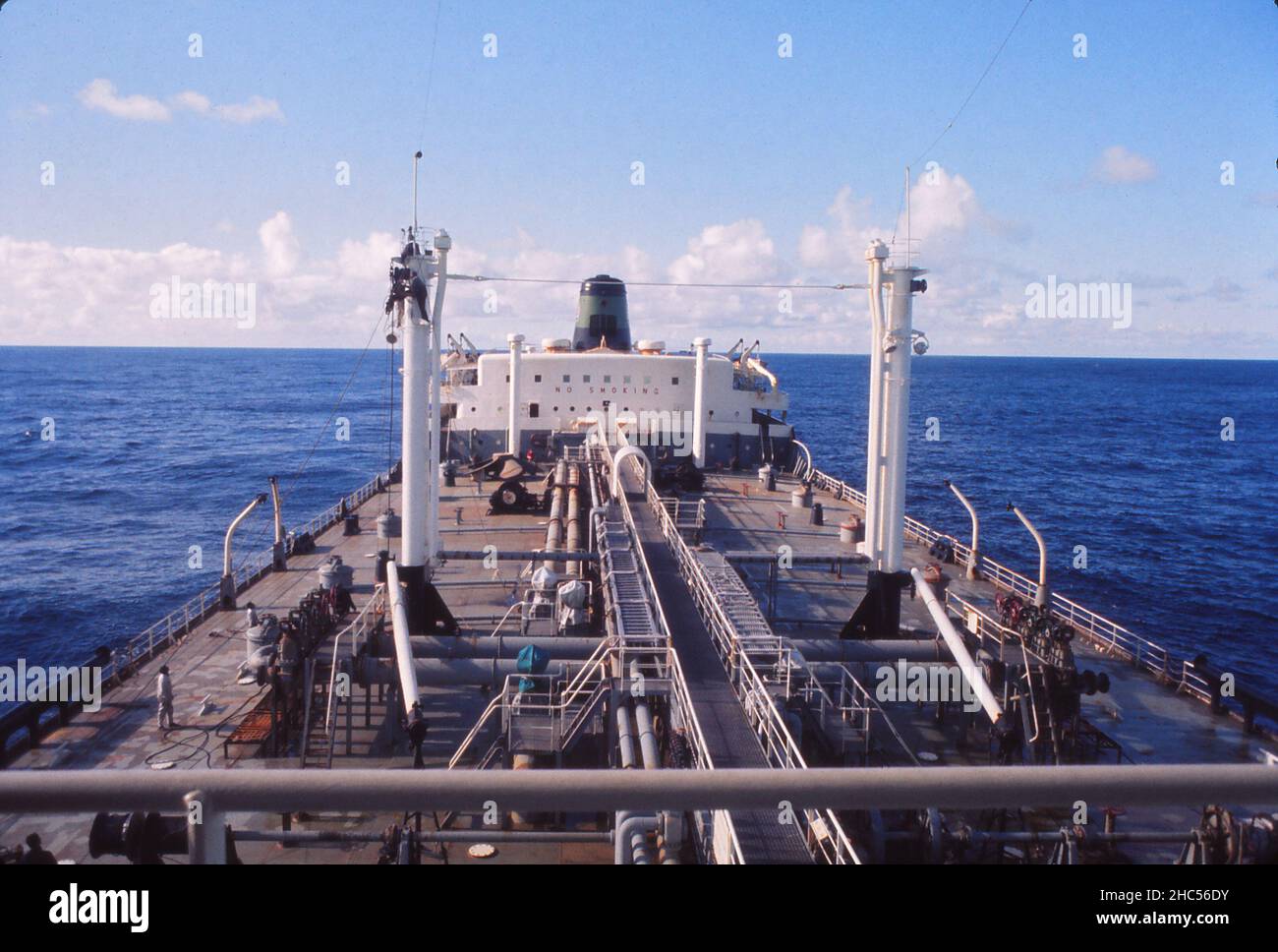 S.S. Texaco Brisbane auf See, bei gutem Wetter nach hinten schauend. Das Schiff wurde 1960 gebaut und 1977 verschrottet. Foto aus dem Jahr 1972. Stockfoto