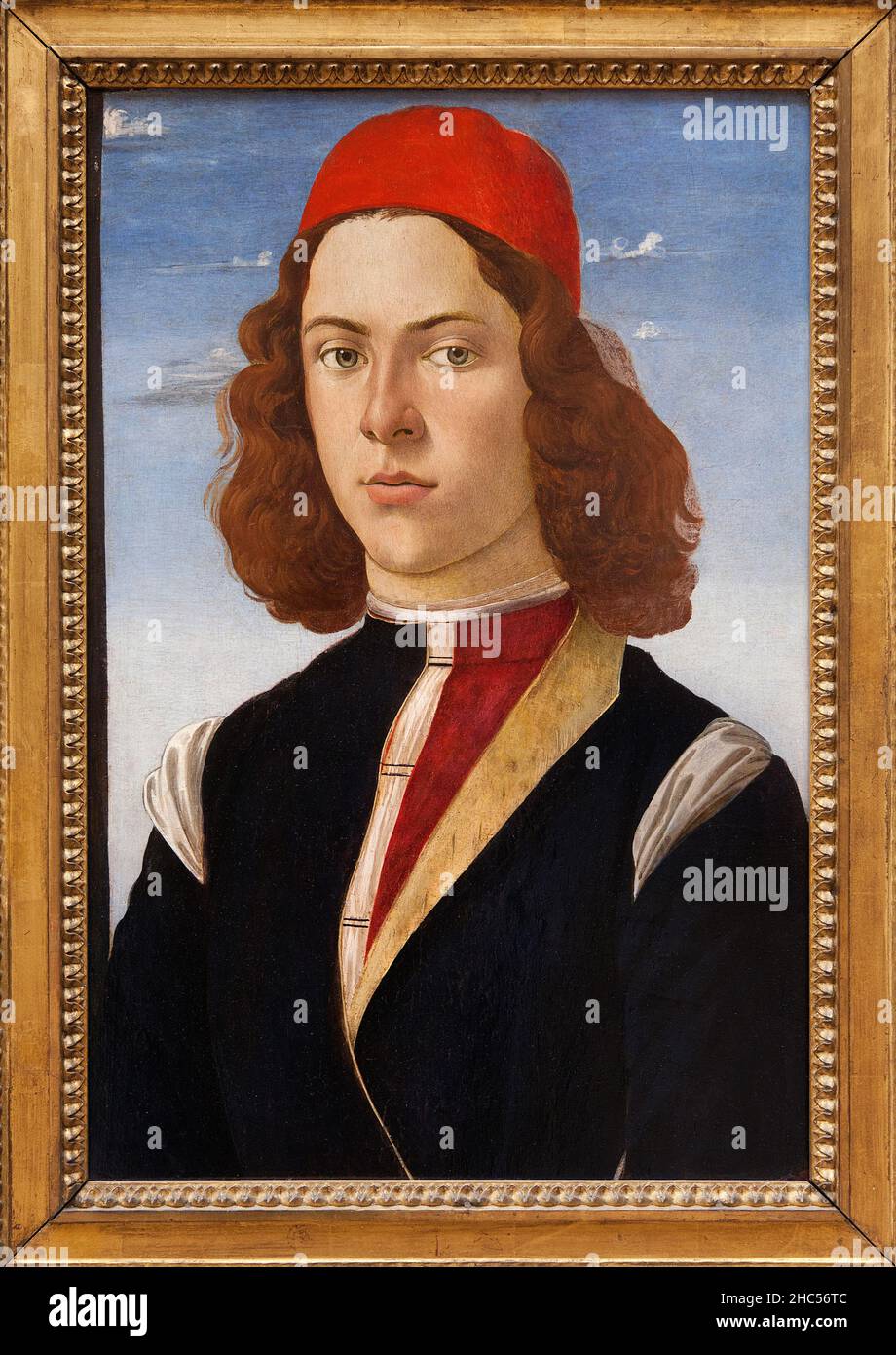 Portrait de jeune homme, Peinture de Alessandro Filipepi, dit Botticelli (1445-1510) ou son atelier, realizee vers 1475, et donnee jadis a l'Entourage Stockfoto