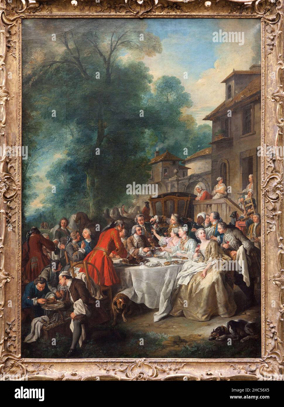 UN dejeuner de Chasse, Peinture de Jean Francois Troy (1679-1752), realisee en 1737 pour orner la salle a Manger des petits appartements du roi a Font Stockfoto