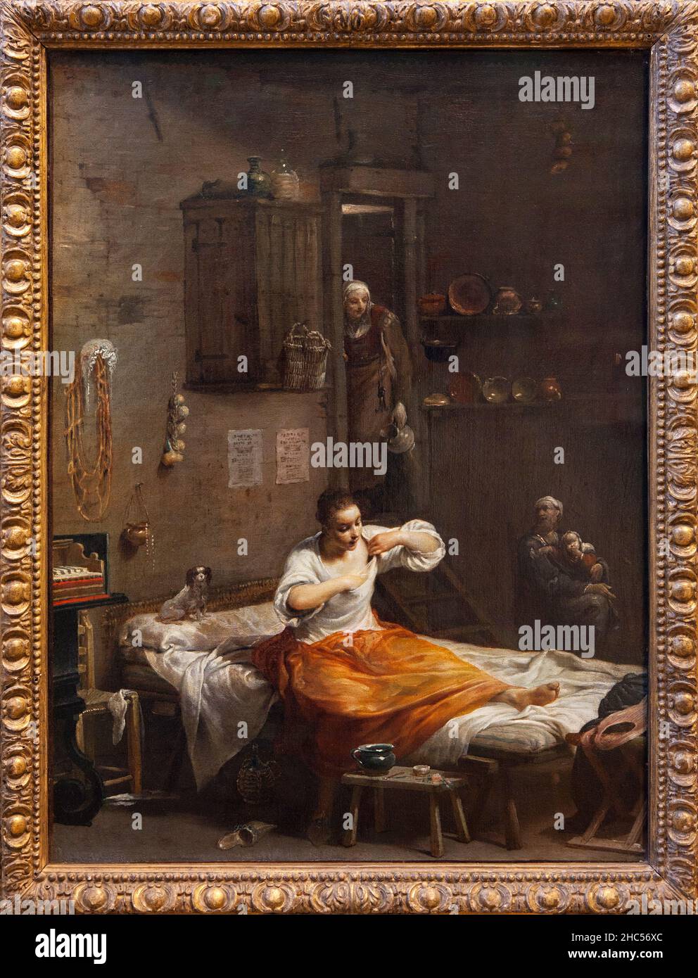 la Femme a la puce, Peinture de Giuseppe Maria Crespi (1665-1747), un Theme frequant dans la peinture hollandaise du 17eme siecle, cette toile se ratt Stockfoto