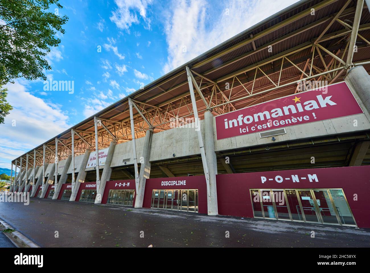 Blick auf das Genfer Stadtstadion - der offizielle Spielplatz des FC Servette Stockfoto