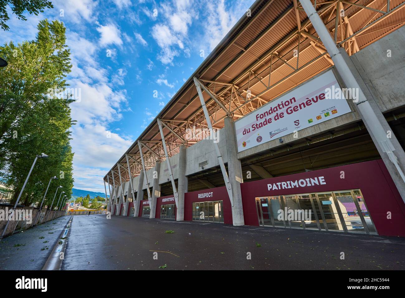 Blick auf das Genfer Stadtstadion - der offizielle Spielplatz des FC Servette Stockfoto
