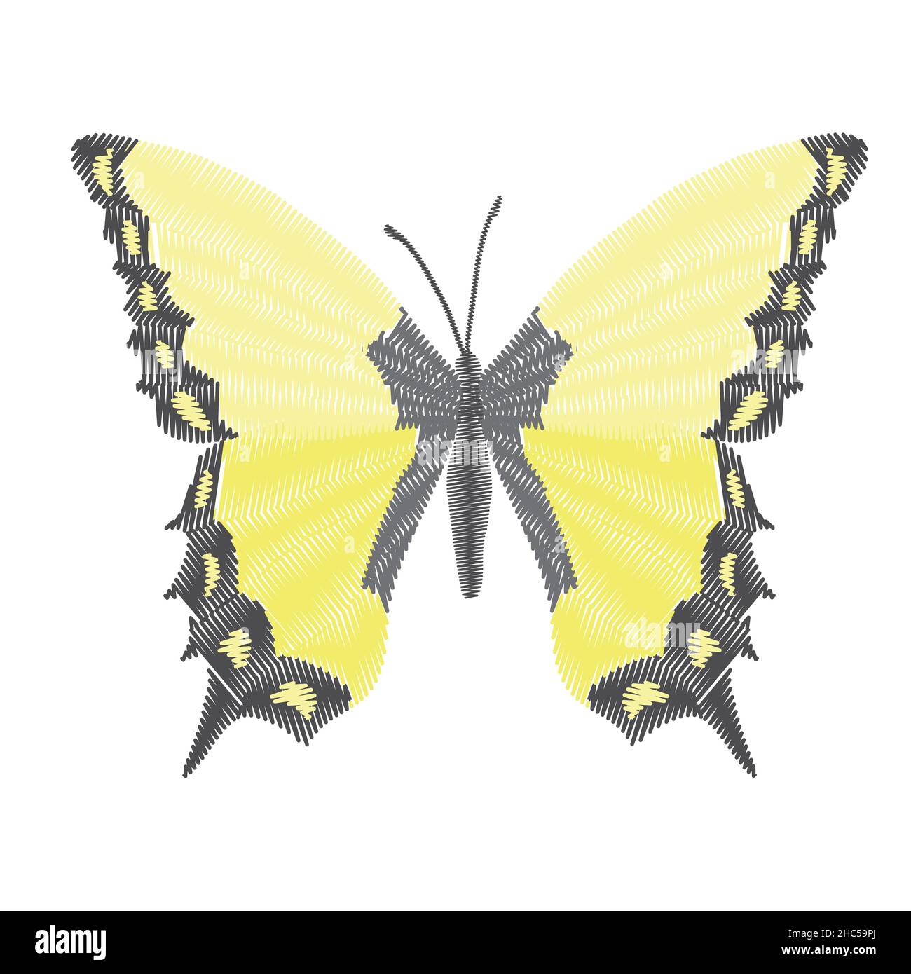Stickerei Schmetterling Design für Kleidung. insekt Vektor Dekoration. Isoliert Stock Vektor