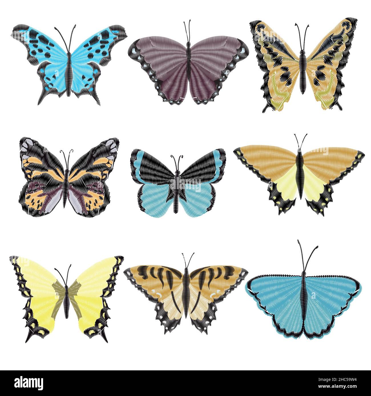 Stickerei Schmetterling Design für Kleidung. insekt Vektor Dekoration. Isoliert Stock Vektor