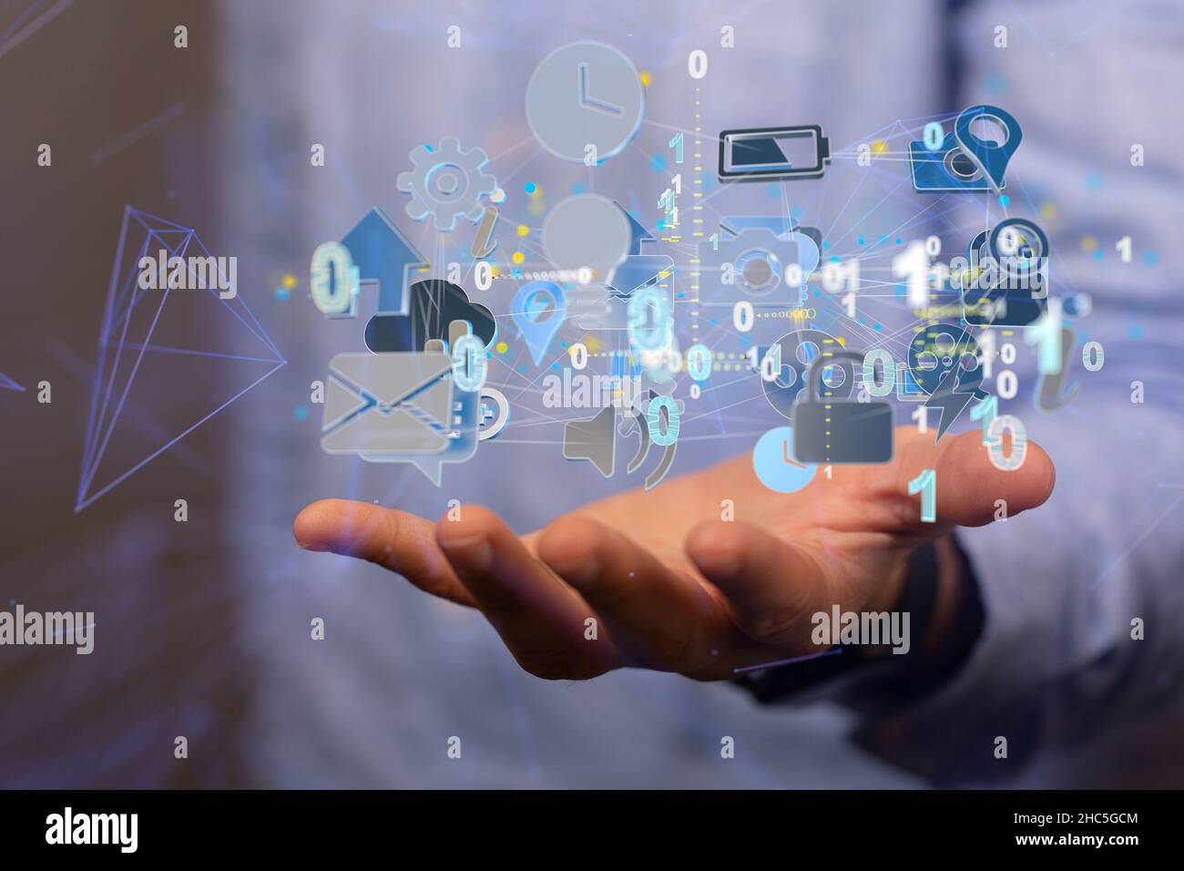 Cloud-Technologie. Polygonale Drahtbildkunst sieht aus wie eine Konstellation Stockfoto