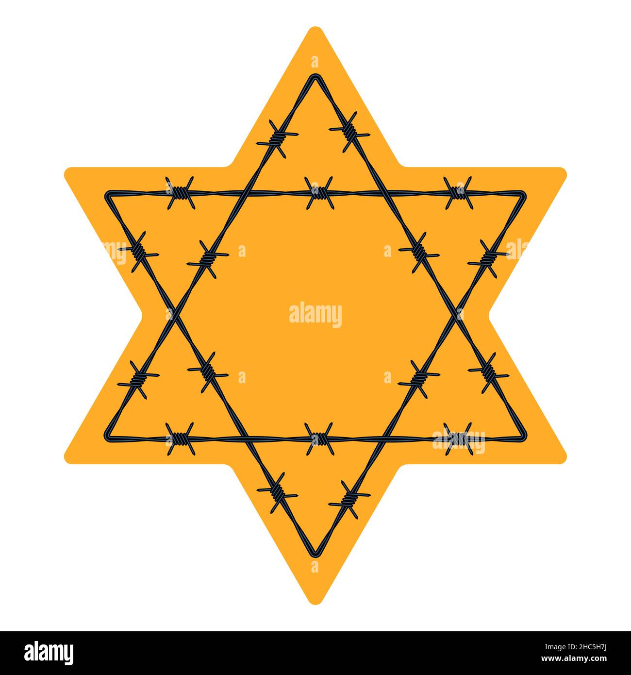Illustration des abstrakten Stacheldrahtes gelb sechszackiger Stern Stock Vektor