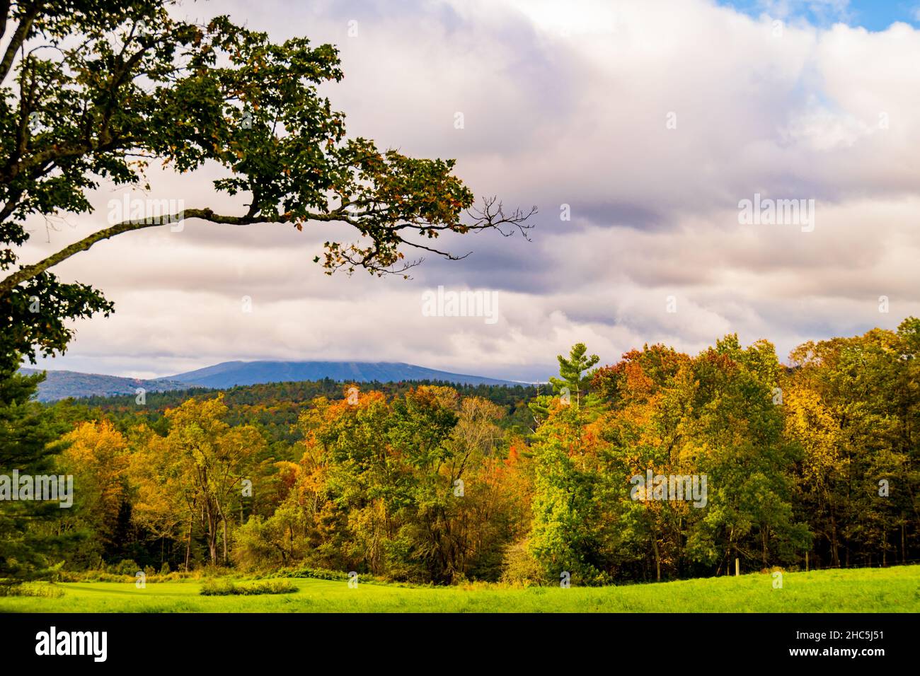 Die Morgensonne erhellt das Herbstlaub in der Landschaft von Vermont Stockfoto