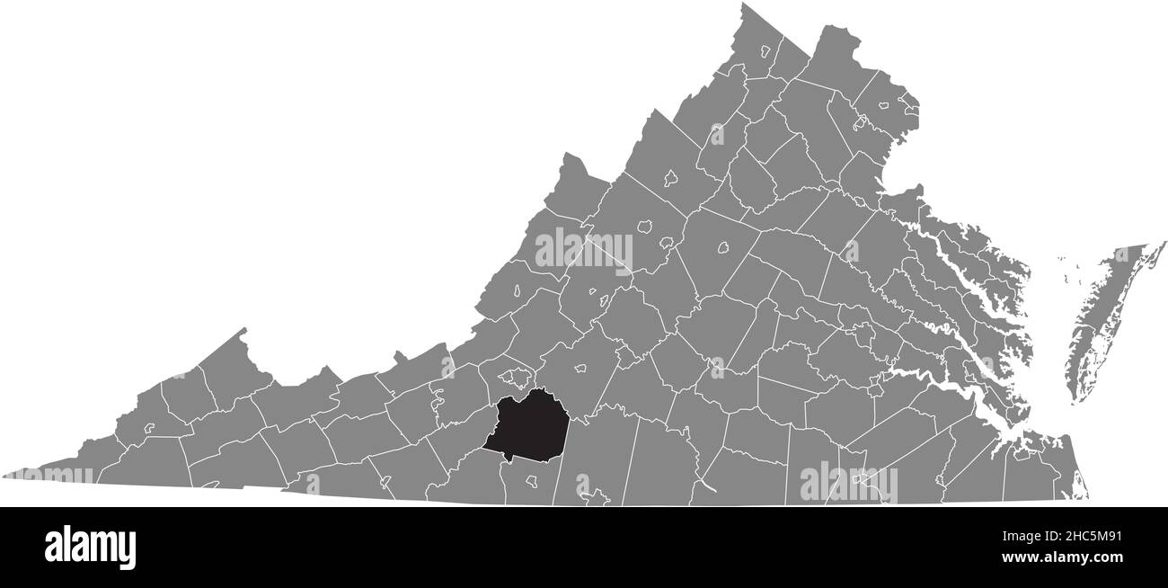 Schwarz markierte Standortkarte des Franklin County in grauer Verwaltungskarte des Bundesstaates Virginia, USA Stock Vektor