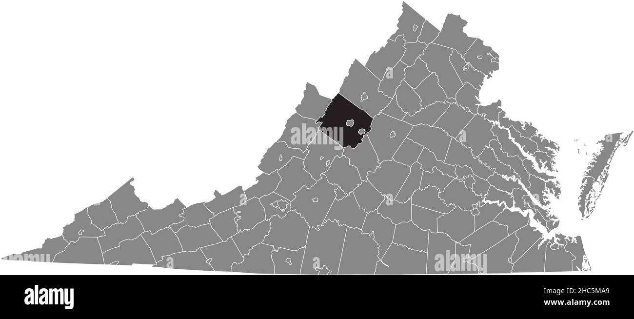Schwarz markierte Standortkarte des Augusta County in grauer Verwaltungskarte des Bundesstaates Virginia, USA Stock Vektor