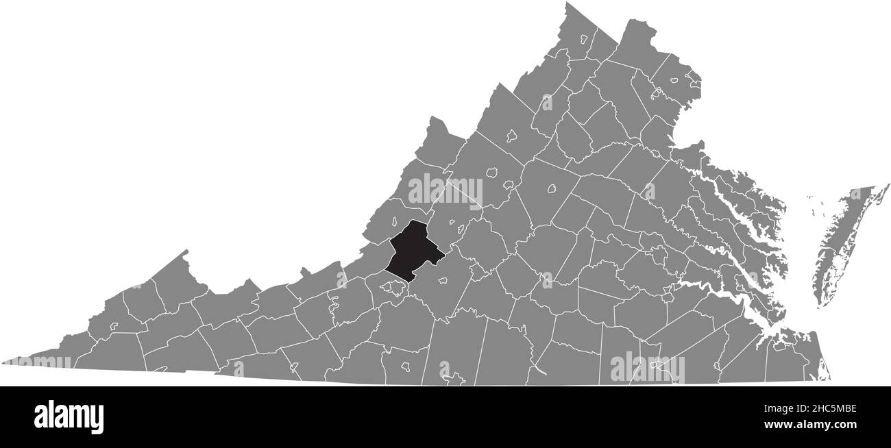 Schwarz markierte Standortkarte des Botetourt County in grauer Verwaltungskarte des Bundesstaates Virginia, USA Stock Vektor