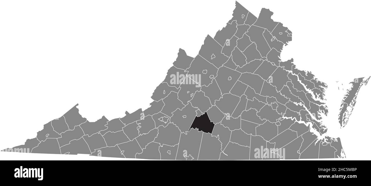 Schwarz markierte Standortkarte des Campbell County in grauer Verwaltungskarte des Bundesstaates Virginia, USA Stock Vektor