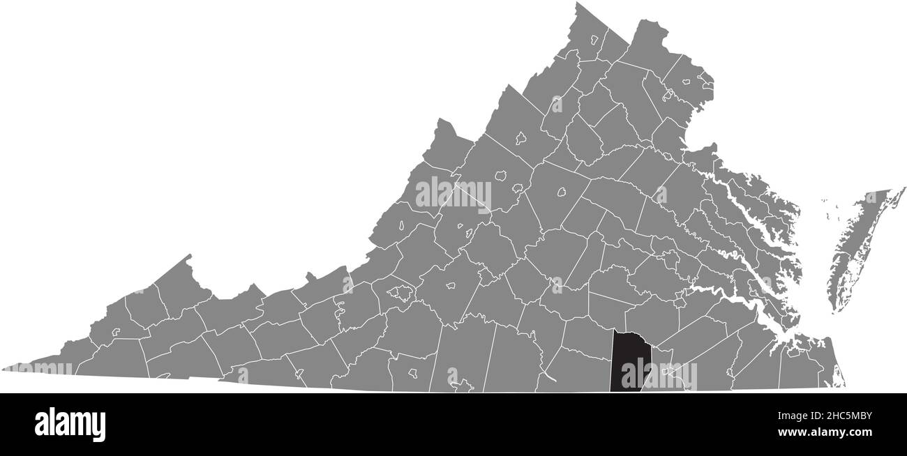 Schwarz markierte Standortkarte des Brunswick County in grauer Verwaltungskarte des Bundesstaates Virginia, USA Stock Vektor