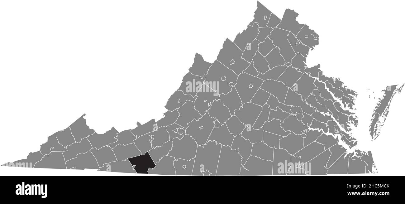 Schwarz markierte Standortkarte des Carroll County in grauer Verwaltungskarte des Bundesstaates Virginia, USA Stock Vektor