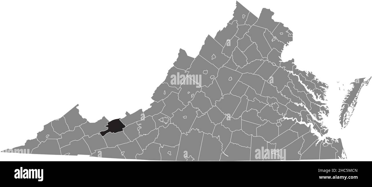 Schwarz markierte Standortkarte des Bland County in grauer Verwaltungskarte des Bundesstaates Virginia, USA Stock Vektor