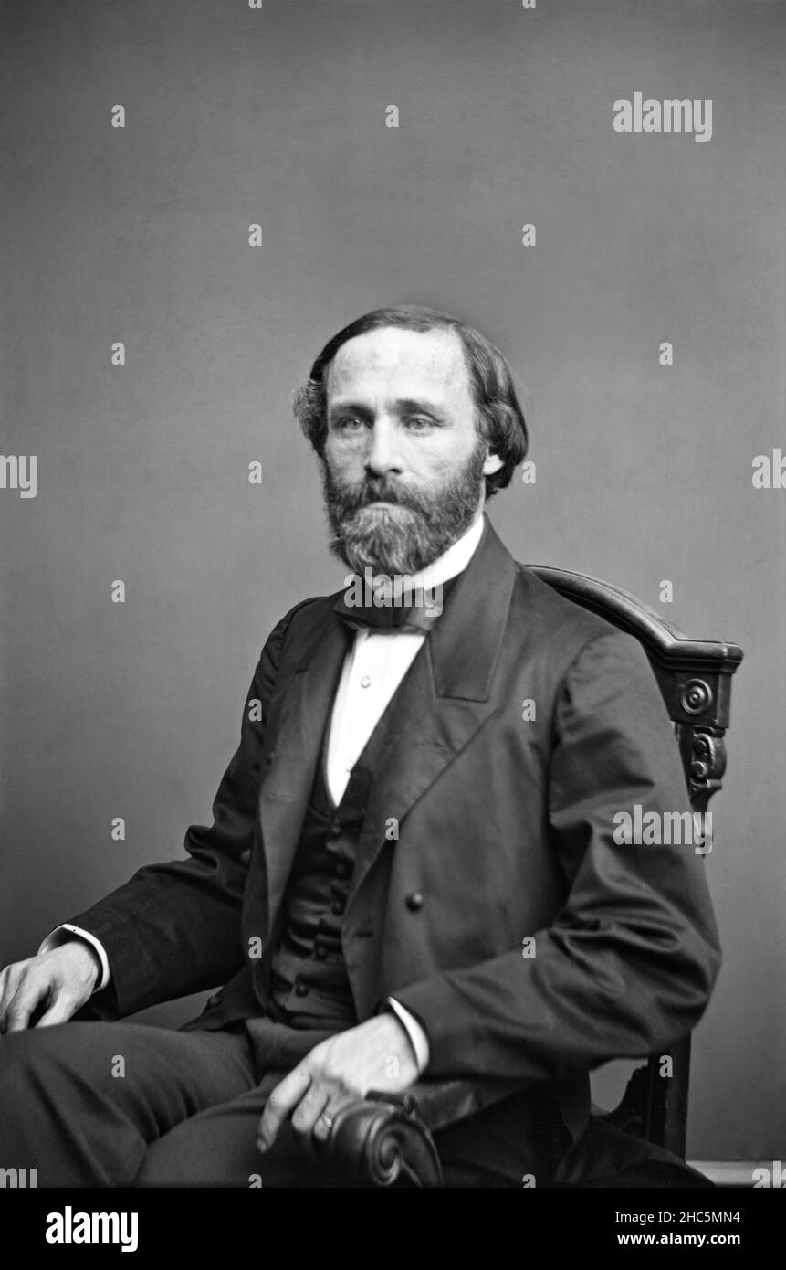 Henry L. Dawes (1816-1903), amerikanischer Politiker, verantwortlich für die Schaffung des General Allotment Act von 1887 oder des Dawes Act, halblanges Portrait, Mathew Brady Studio, 1860 Stockfoto