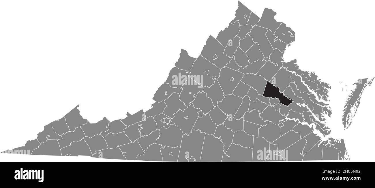 Schwarz markierte Standortkarte des Landkreises Hannover in grauer Verwaltungskarte des Bundesstaates Virginia, USA Stock Vektor