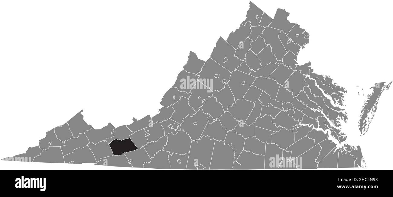 Schwarz markierte Standortkarte der Wythe innen graue Verwaltungskarte des Bundesstaates Virginia, USA Stock Vektor