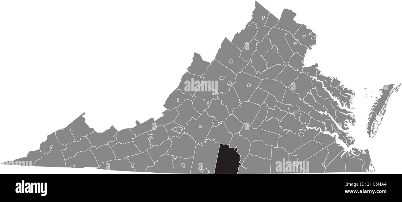 Schwarz markierte Standortkarte des Halifax County in grauer Verwaltungskarte des Bundesstaates Virginia, USA Stock Vektor