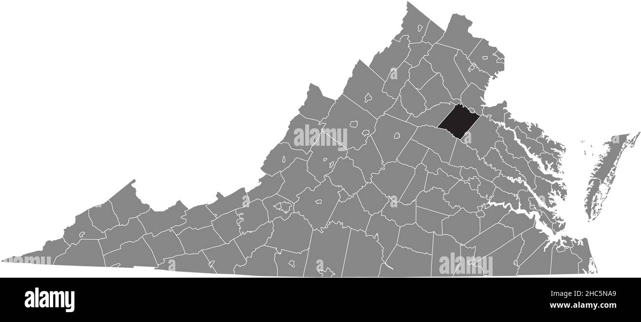 Schwarz markierte Standortkarte der Spotsylvania in grauer Verwaltungskarte des Bundesstaates Virginia, USA Stock Vektor