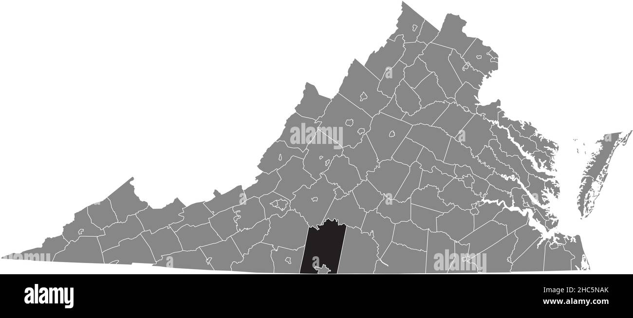 Schwarz markierte Lagekarte der Pittsylvanien in grauer Verwaltungskarte des Bundesstaates Virginia, USA Stock Vektor
