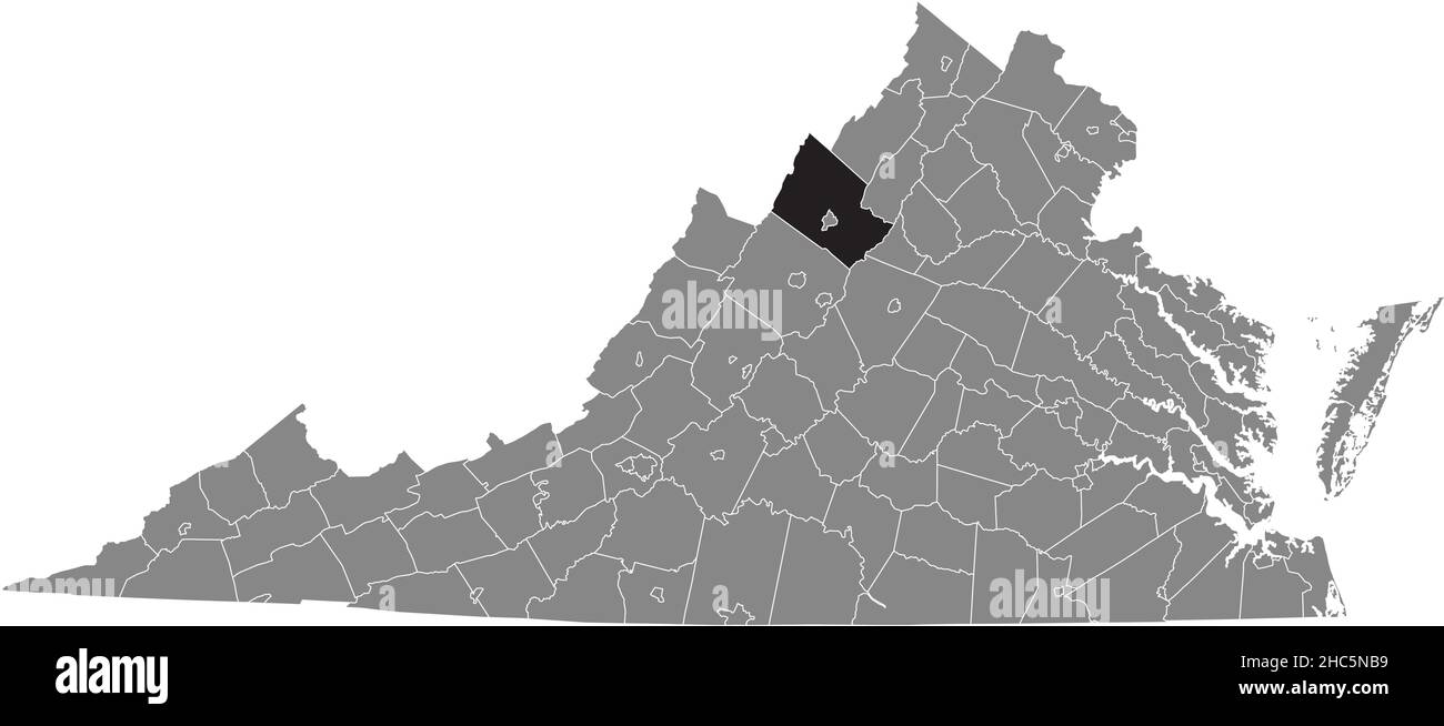 Schwarz markierte Lagekarte der Rockingham in grauer Verwaltungskarte des Bundesstaates Virginia, USA Stock Vektor