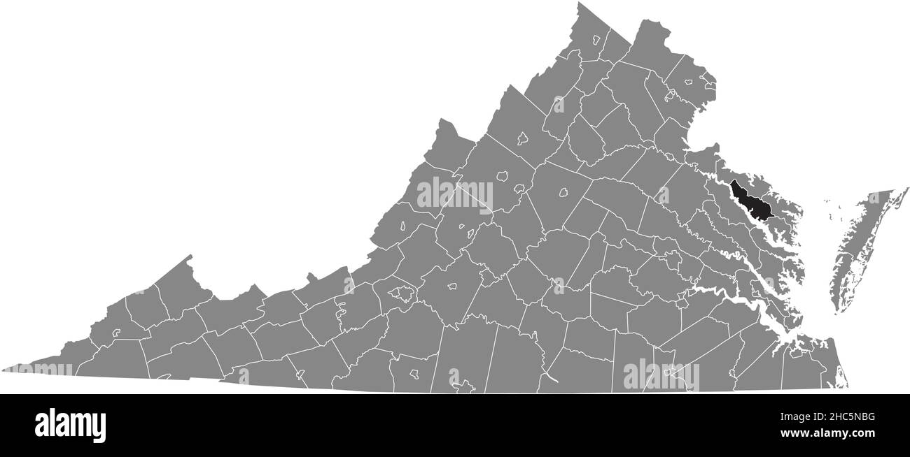 Schwarz markierte Lagekarte des Richmond in grauer Verwaltungskarte des Bundesstaates Virginia, USA Stock Vektor