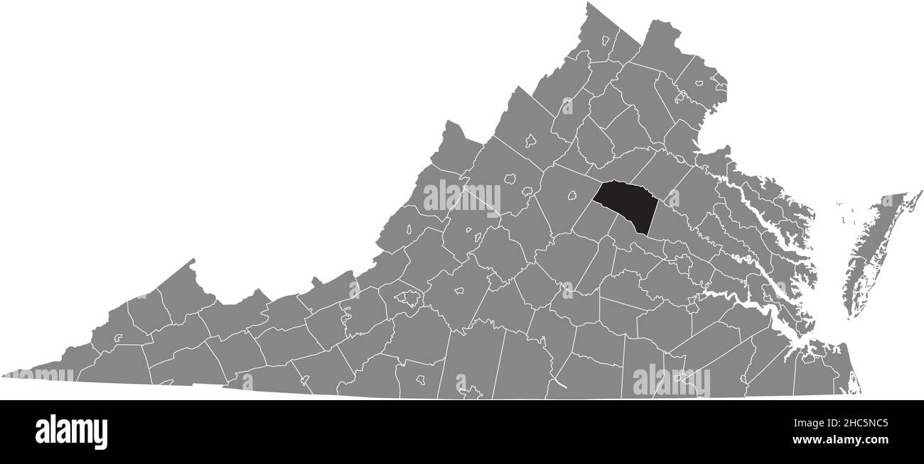 Schwarz markierte Lagekarte der Louisa in grauer Verwaltungskarte des Bundesstaates Virginia, USA Stock Vektor
