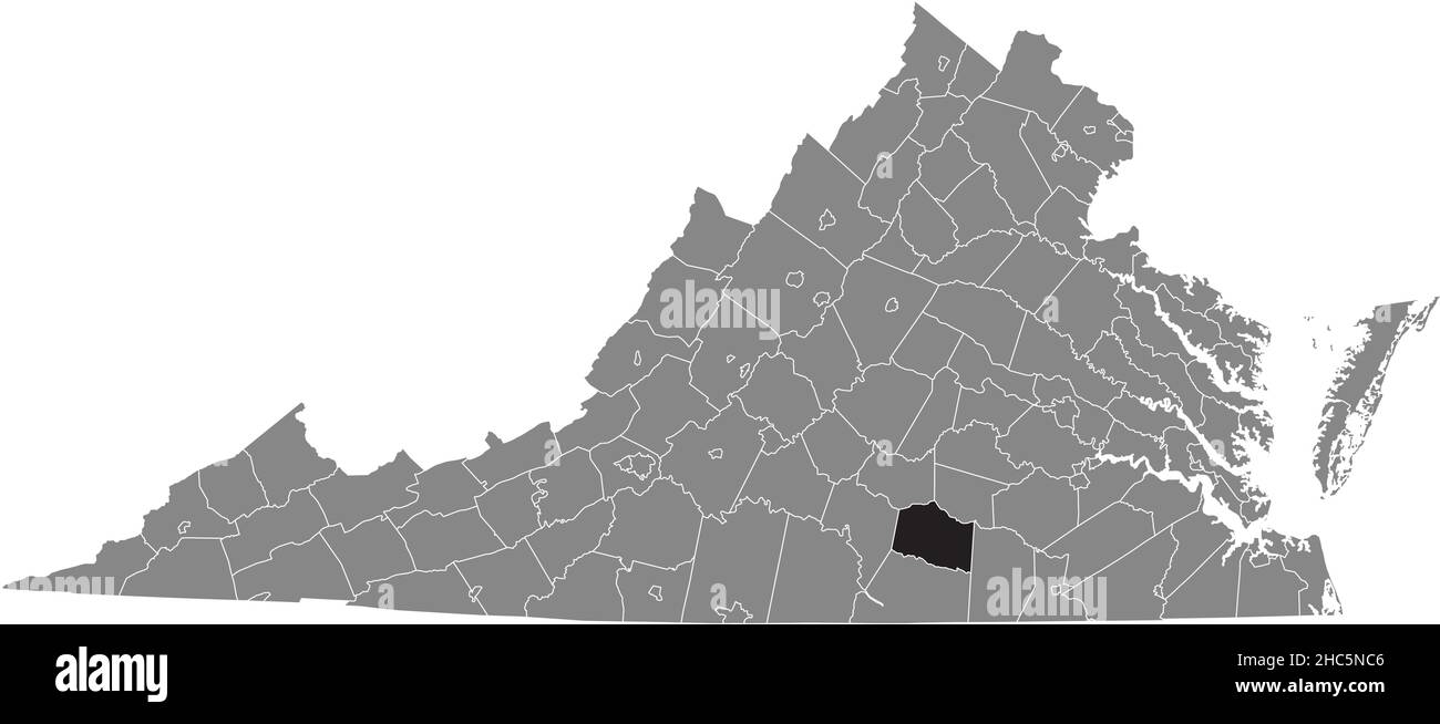 Schwarz markierte Lagekarte der Lunenburg in grauer Verwaltungskarte des Bundesstaates Virginia, USA Stock Vektor