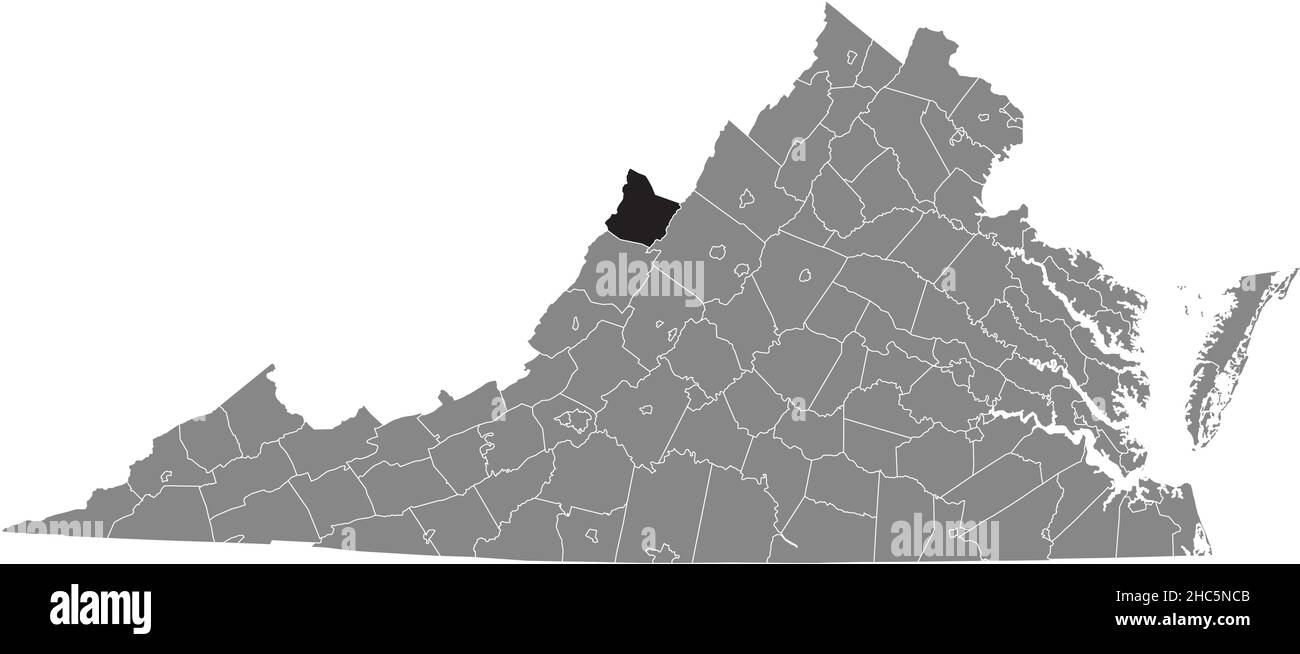 Schwarz markierte Standortkarte des Highland County in grauer Verwaltungskarte des Bundesstaates Virginia, USA Stock Vektor