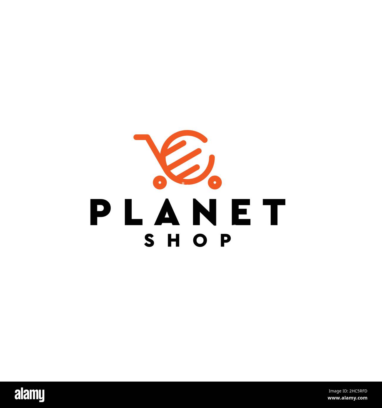 Minimalistisches flaches Design PLANET SHOP Logo Design Stock Vektor