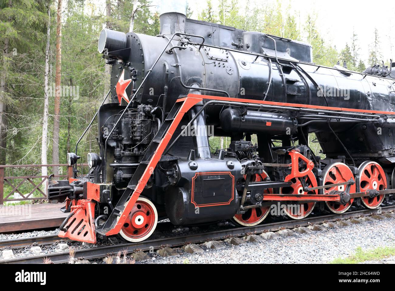 Details der Retro-Lokomotive am Bahnhof Stockfoto