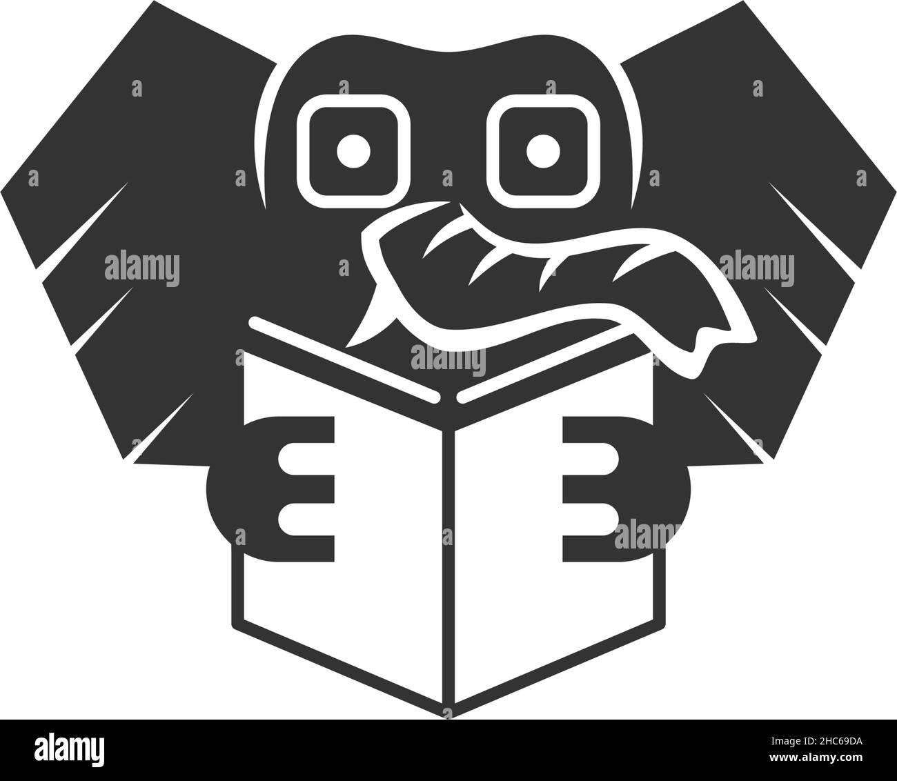 Elefant liest ein Buch Logo Illustration Icon Brand Stock Vektor