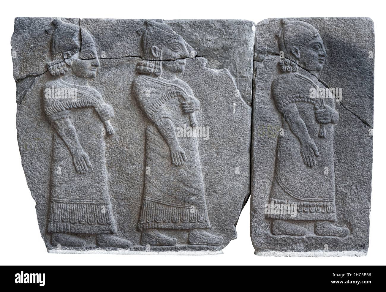 Orthostat, der Palastbeamte in einer Prozession zeigt. Altes Steinrelief aus der späten Hittiterzeit (8th Cent. B.C.). Istanbuler Archäologiemuseum. Stockfoto