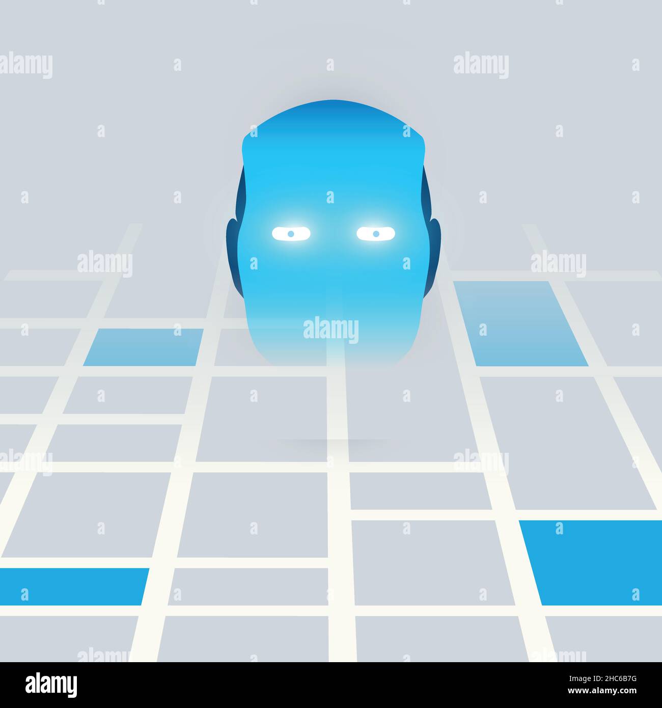 Abstract Künstliche Intelligenz, Smart Traffic Controlling und Netzwerke Designkonzept mit Map und Human Head Stock Vektor